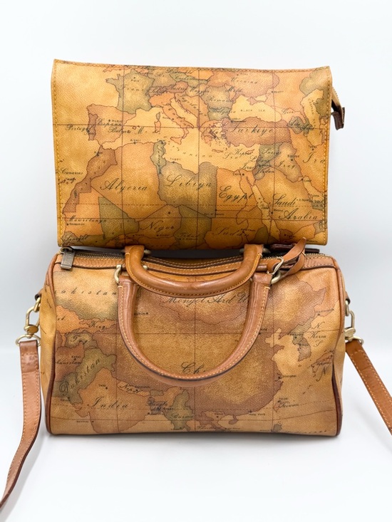 Alviero Martini Handbags - Alviero Martini Bundle Cognac Logo Barrel Crossbody with Brown Trim And Pouch